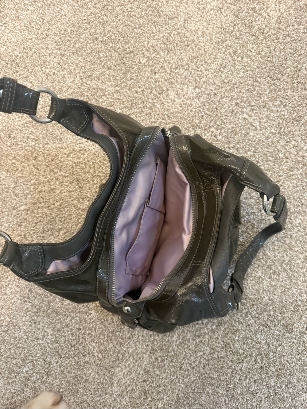 Coach Mia Patent Shoulder Bag in Dark Green USED - Picture 4 of 7